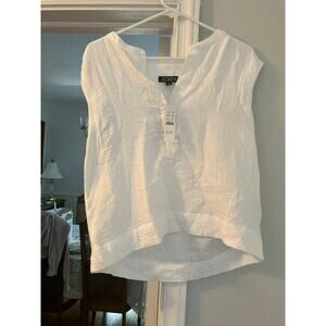 NWT J. Crew White Henley Gauze Short Sleeve Beach Boho Top Women's Size XS